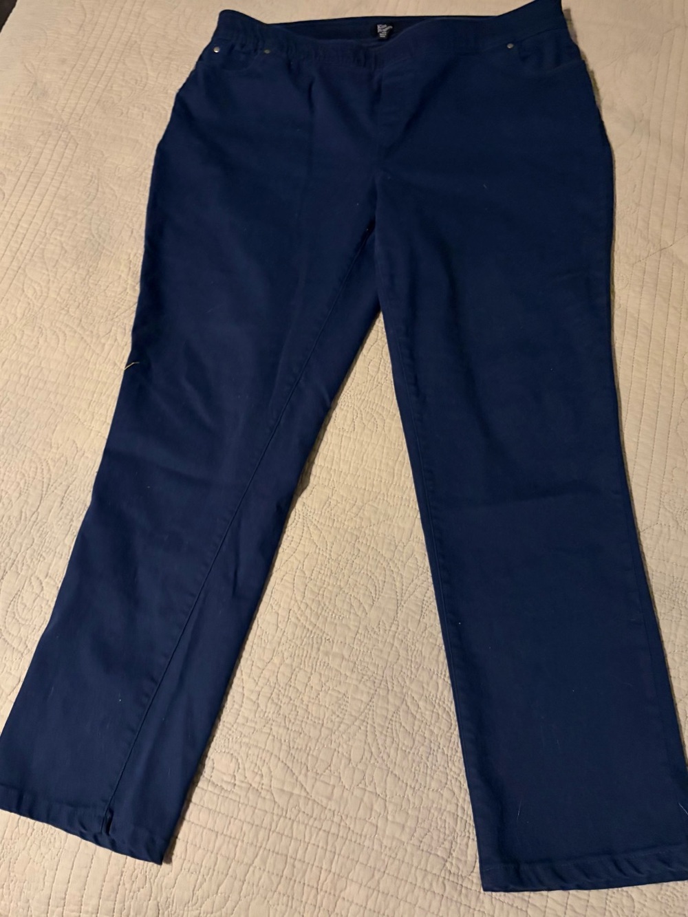 Kim Rogers Navy stretch waist pants. Cotton blend. Size 16W. Straight leg. EUC